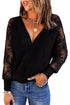 Sexy V Neck Surplice Hollow-Out Sweater With Lace Sleeves